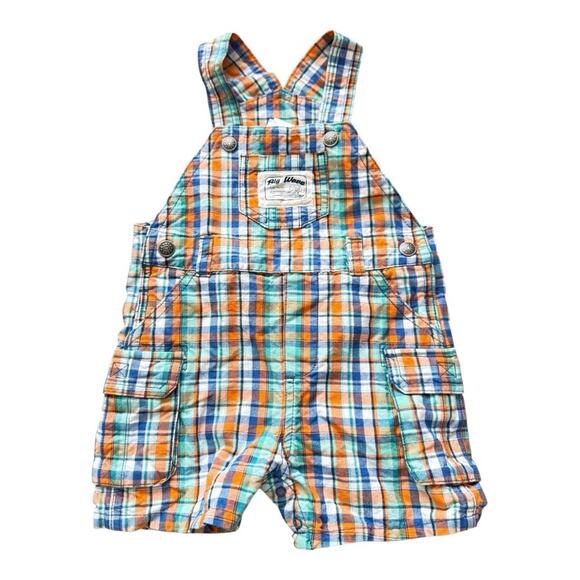 Big Wave Surf Boys Plaid Overalls 18M Adjustable Straps Colorful Summer Romper - Picture 1 of 5